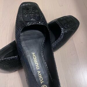 Tory Burch Black Snakeskin Flats
